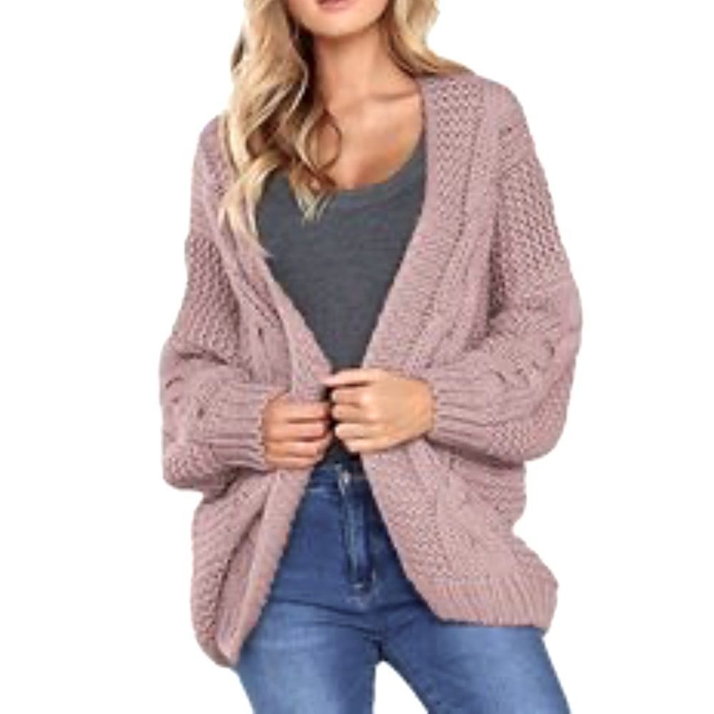 Cozy cardigan dusty rose cable knit Size Large